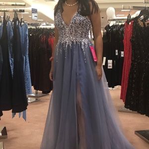 Mesh Glitter Blue-Gray Formal Dress